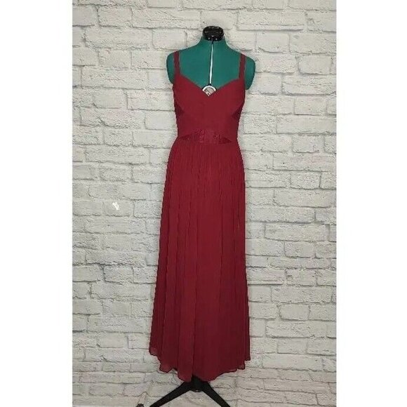 HAYLEY Paige Womens Gown Dress Red Pleated Maxi Sweetheart Neck Strap Cut Out 4 - Picture 1 of 10